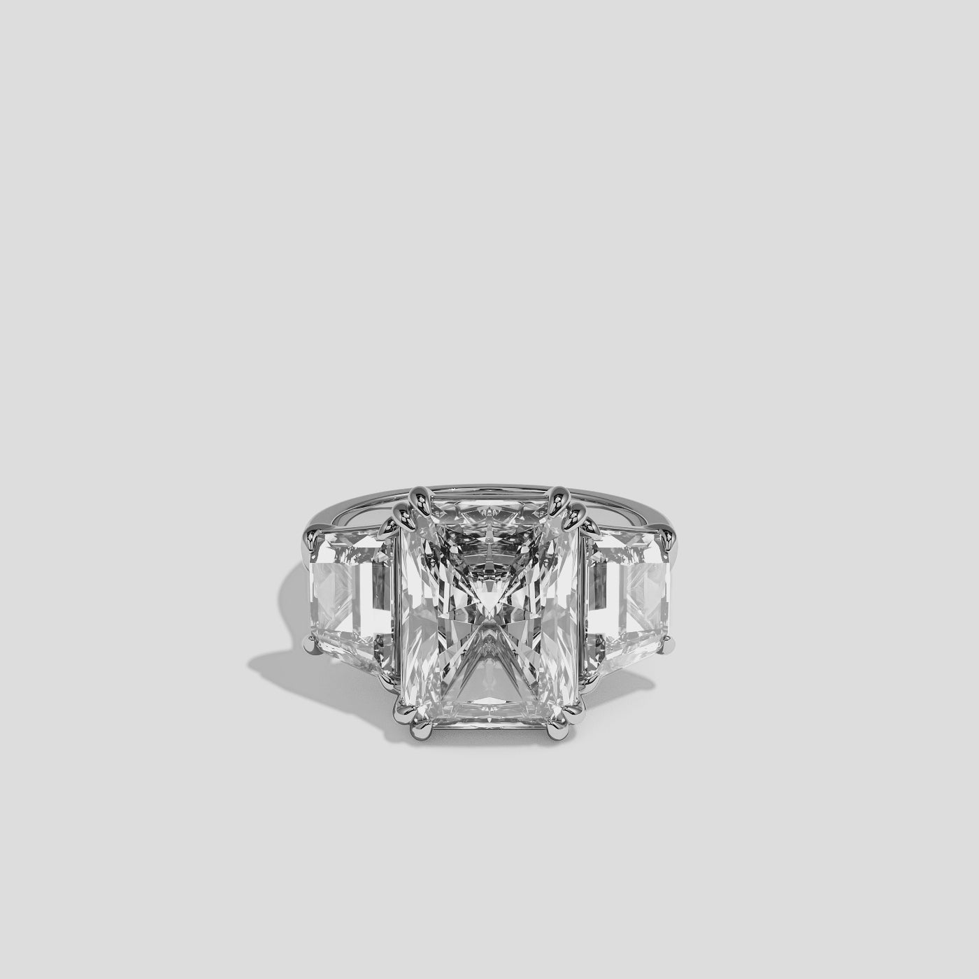 Nessa diamond radiant halo engagement ring in 18K white gold by Kurbãni Durjini, 360-degree view