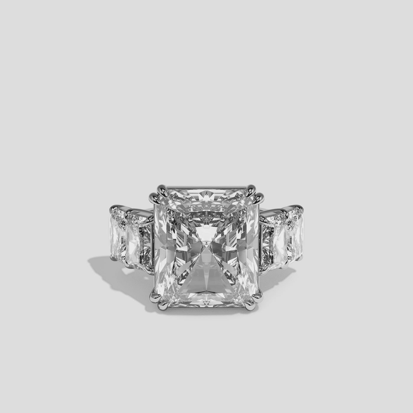 Hila diamond radiant halo engagement ring in 18K white gold by Kurbãni Durjini, 360-degree view