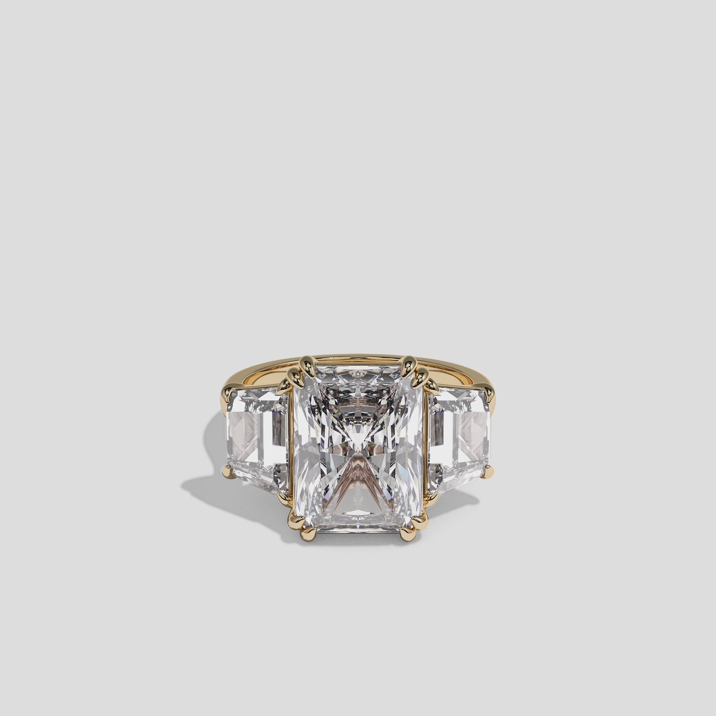 Nessa Beaumont diamond radiant halo engagement ring in 18K yellow gold by Kurbãni Durjini, 360-degree view