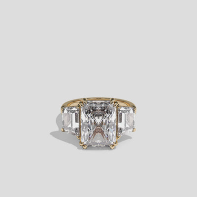 Nessa Beaumont diamond radiant halo engagement ring in 18K yellow gold by Kurbãni Durjini, 360-degree view