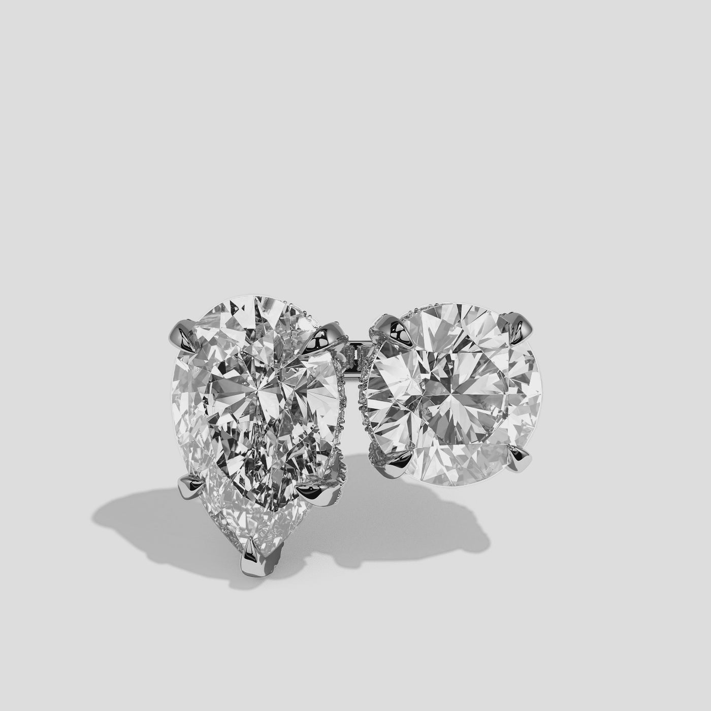 Batya diamond pear toi moi halo engagement ring in 18K white gold by Kurbãni Durjini, 360-degree view