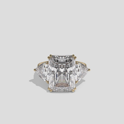 Tzipporah Lady Highbourne diamond radiant halo engagement ring in 18K yellow gold by Kurbãni Durjini, 360-degree view