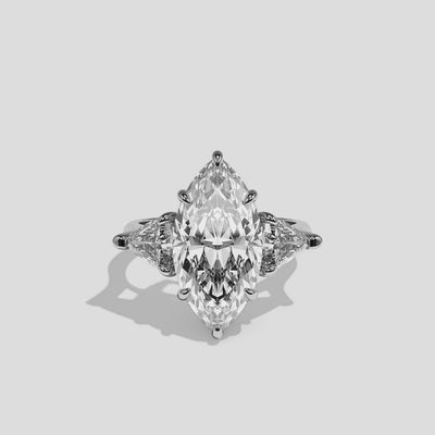 Arabella diamond marquise engagement ring in 18K white gold by Kurbãni Durjini, 360-degree view