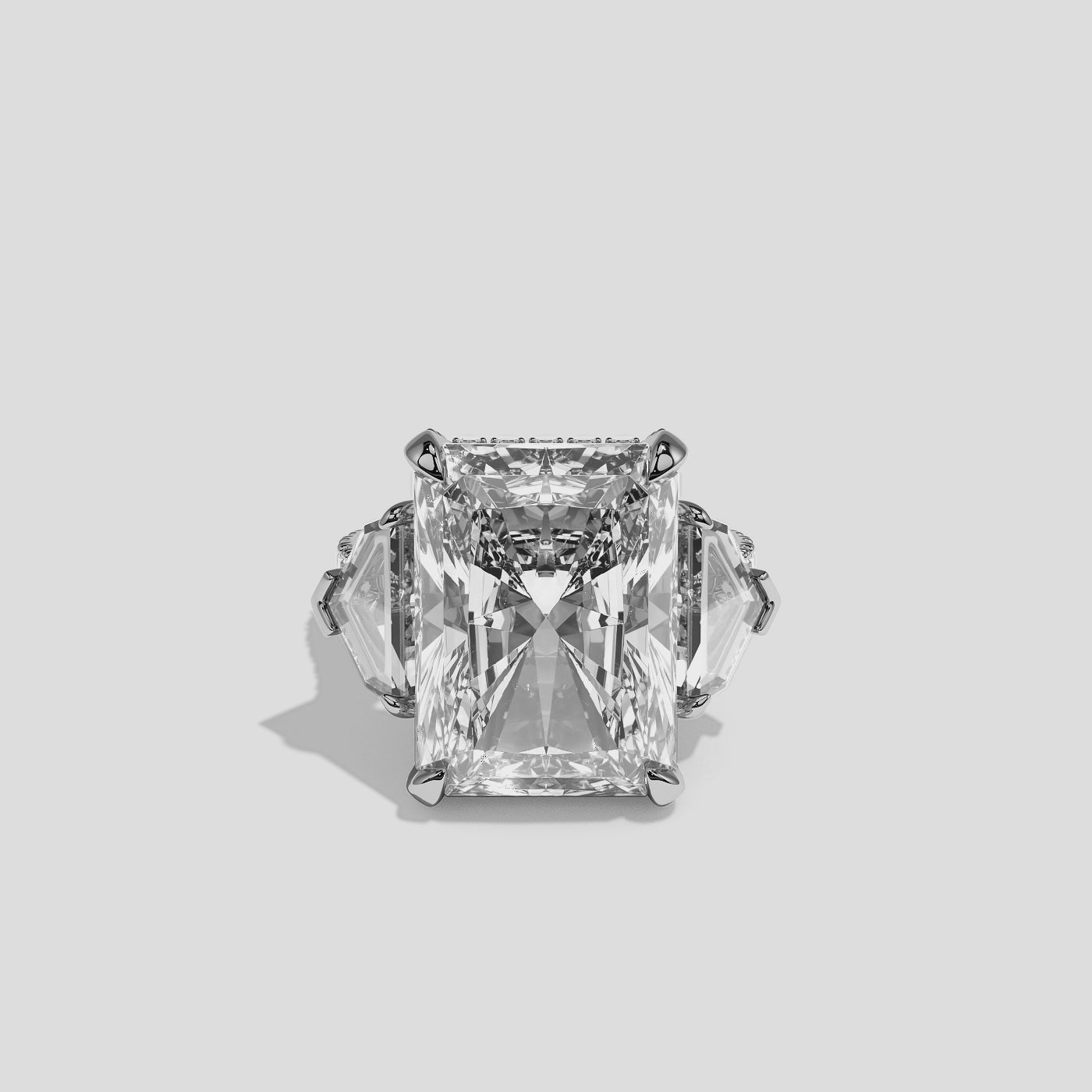 Dinah diamond radiant halo engagement ring in 18K white gold by Kurbãni Durjini, 360-degree view