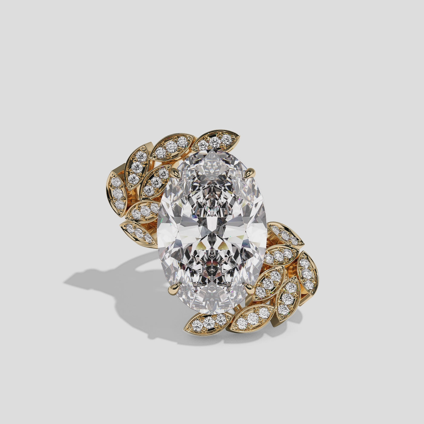 Althaea Lady Morwen diamond oval halo engagement ring in 18K yellow gold by Kurbãni Durjini, 360-degree view