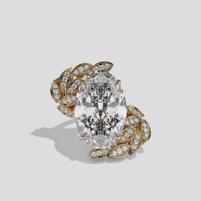 Althaea Lady Morwen diamond oval halo engagement ring in 18K yellow gold by Kurbãni Durjini, 360-degree view
