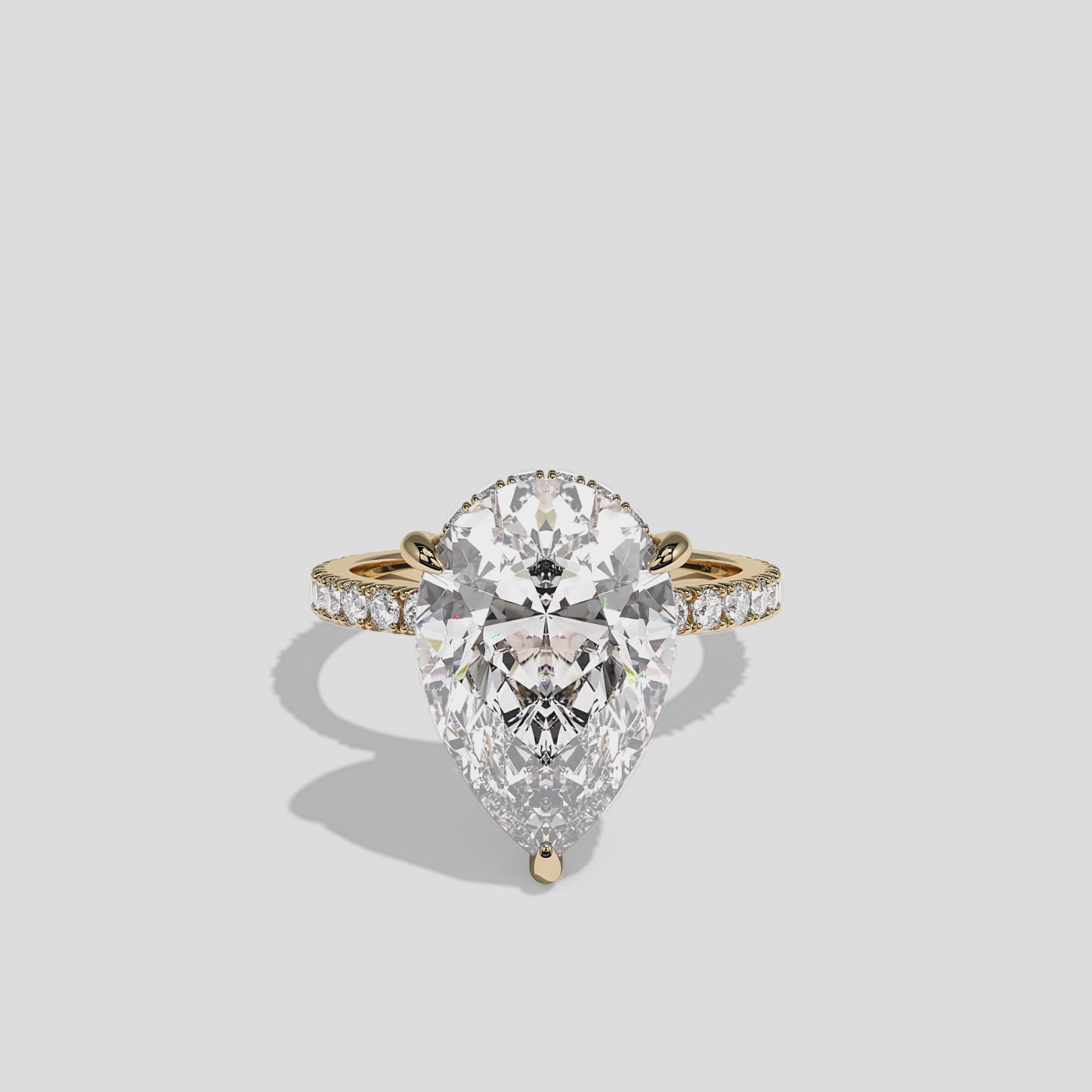 360 view Aurisse Duchess Diamond Pear Halo Engagement Ring Yellow Gold Kurbãni Durjini