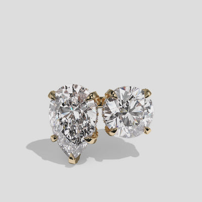 Batya Lady of Grace diamond pear toi moi halo engagement ring in 18K yellow gold by Kurbãni Durjini, 360-degree view