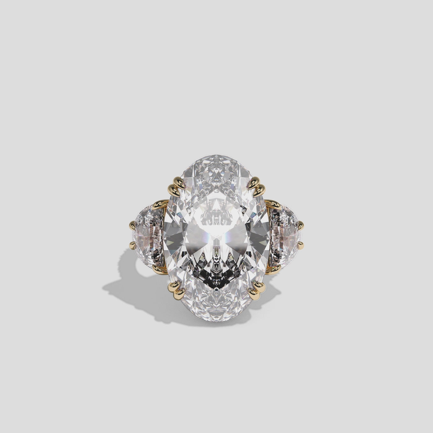Leah Lady Everly diamond oval halo engagement ring in 18K yellow gold by Kurbãni Durjini, 360-degree view