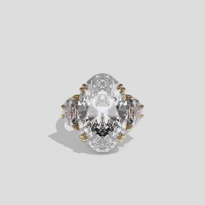 Leah Lady Everly diamond oval halo engagement ring in 18K yellow gold by Kurbãni Durjini, 360-degree view