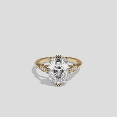 Ayala Kingsmere diamond cushion halo engagement ring in 18K yellow gold by Kurbãni Durjini, 360-degree view