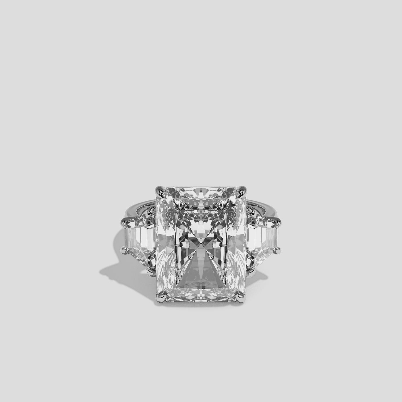 Shira diamond radiant halo engagement ring in 18K white gold by Kurbãni Durjini, 360-degree view