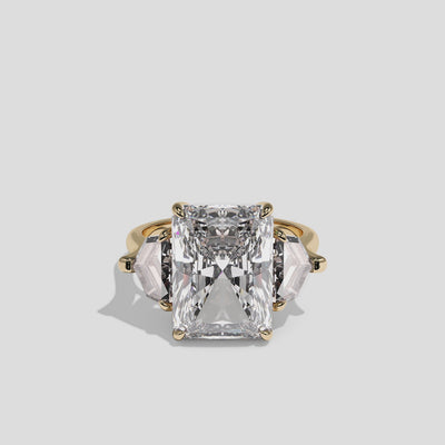 Philippa Lady Rose diamond radiant engagement ring in 18K yellow gold by Kurbãni Durjini, 360-degree view