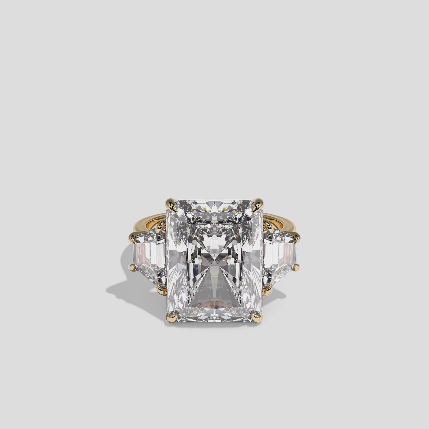 Shira Lady Kingswell diamond radiant halo engagement ring in 18K yellow gold by Kurbãni Durjini, 360-degree view